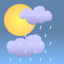Scattered clouds, light rain